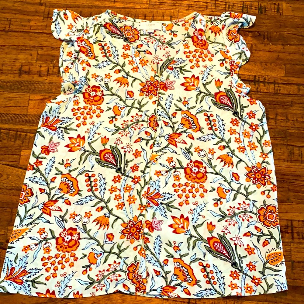 LOFT Med. petite, soft green with mixed orange/red